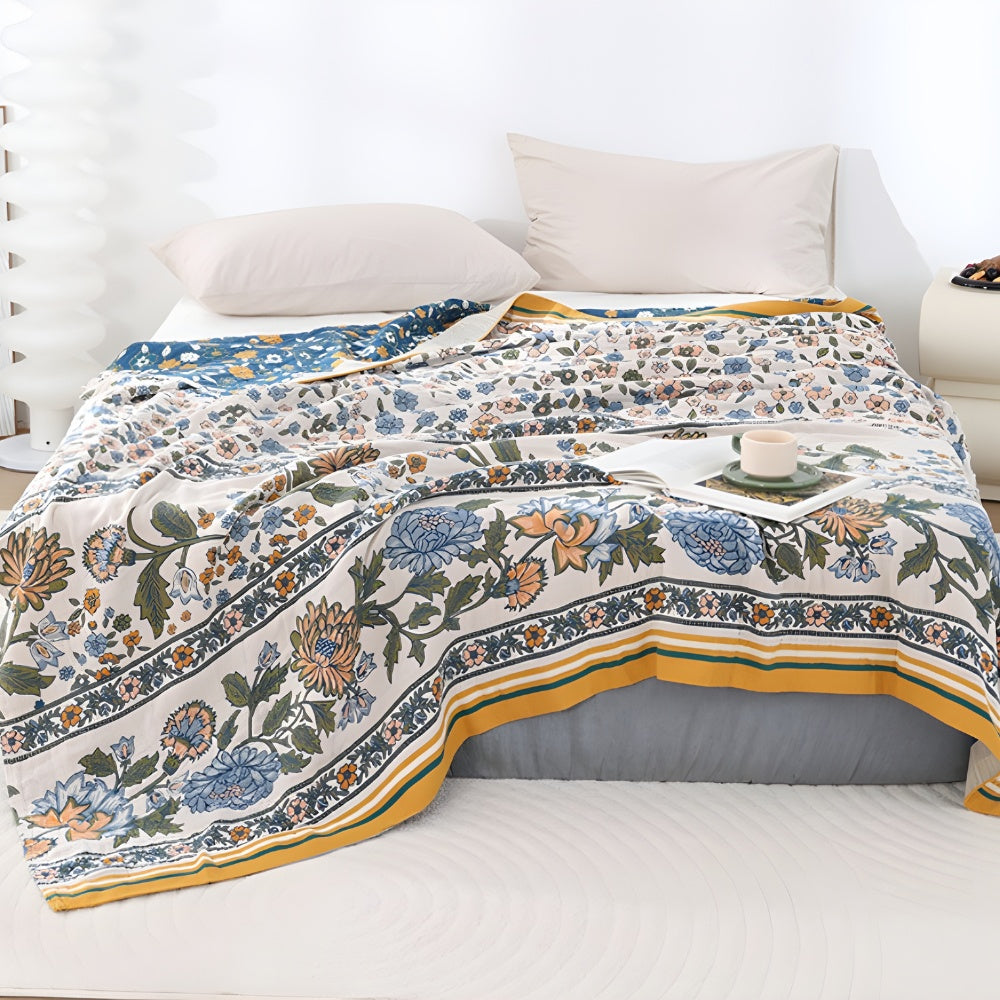 Lightweight Cotton Boho Floral Blanket