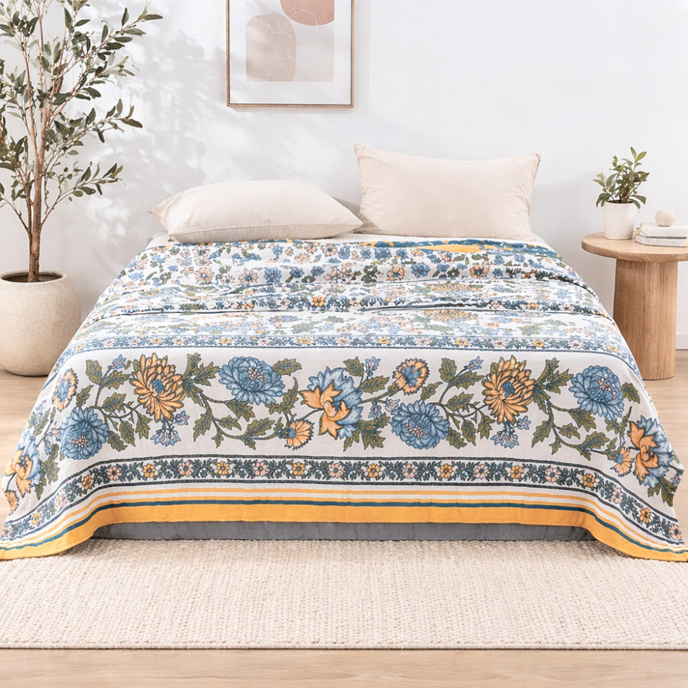 Lightweight Cotton Boho Floral Blanket