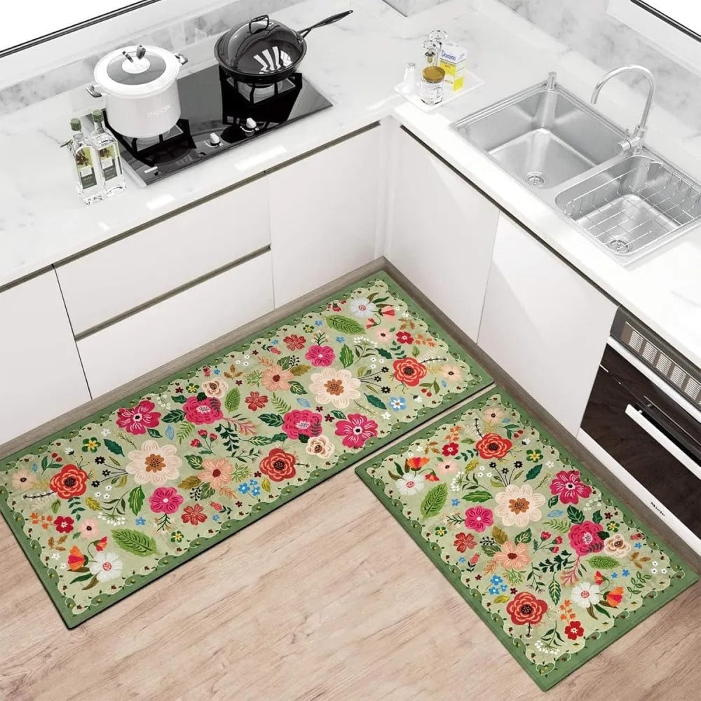 Boho Floral Anti-Fatigue Kitchen Mat Set