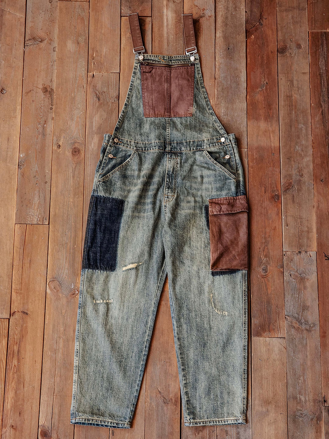 Men's Contrast Denim Overalls with Adjustable Straps