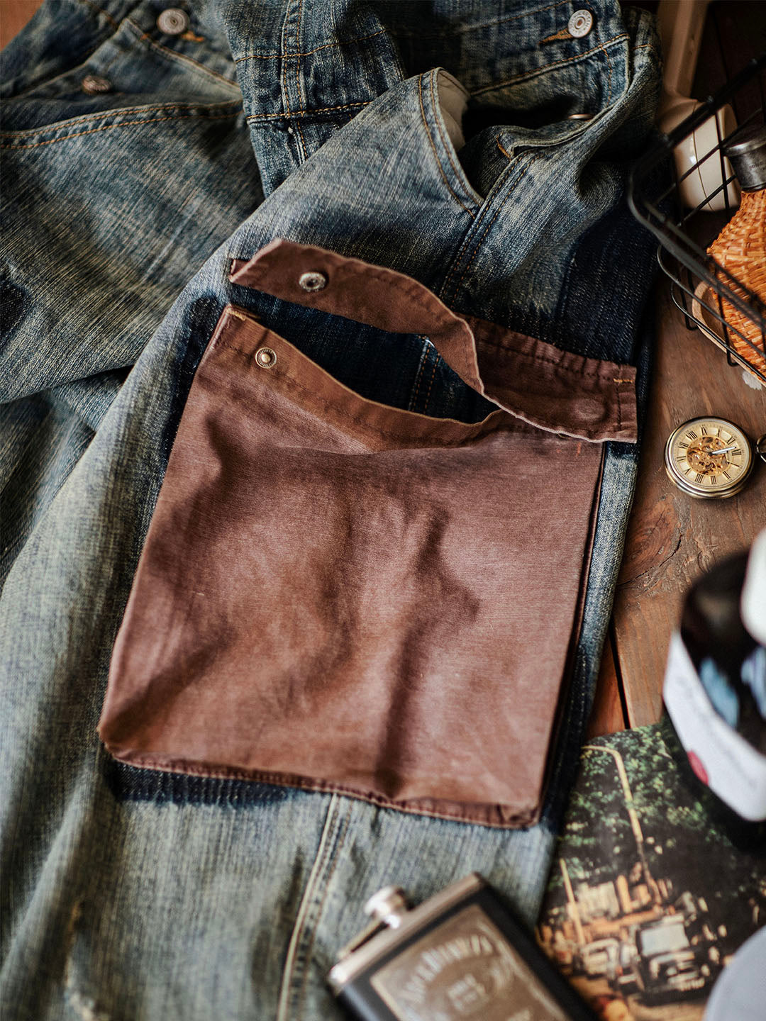 Men's Contrast Denim Overalls with Adjustable Straps