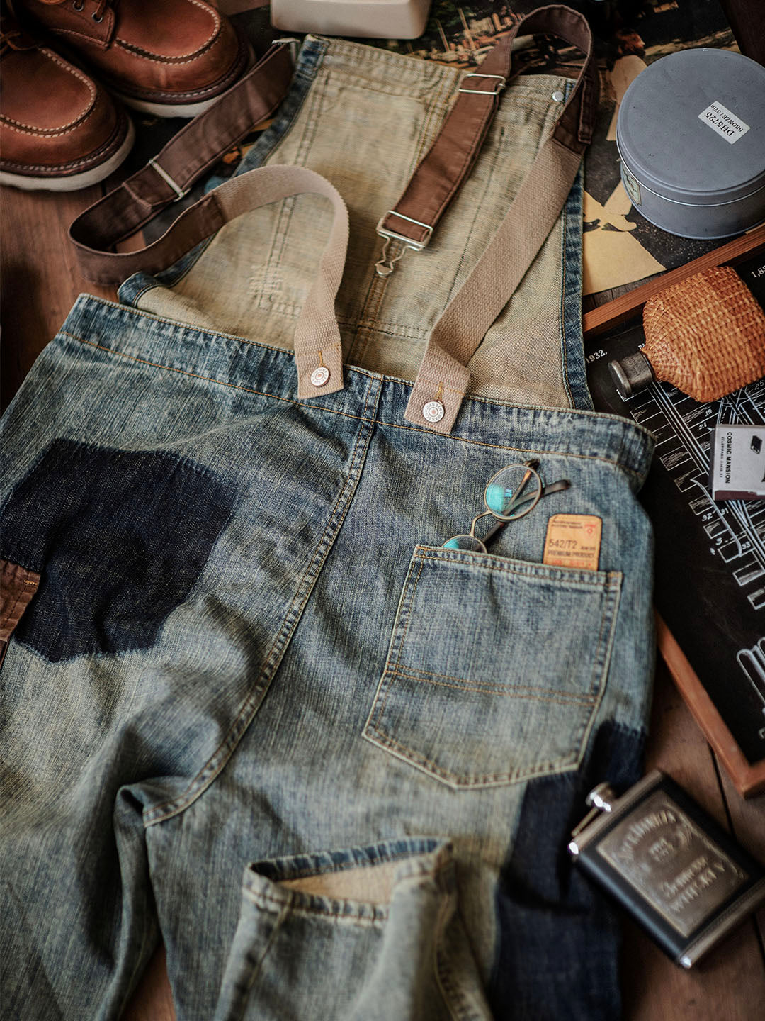 Men's Contrast Denim Overalls with Adjustable Straps