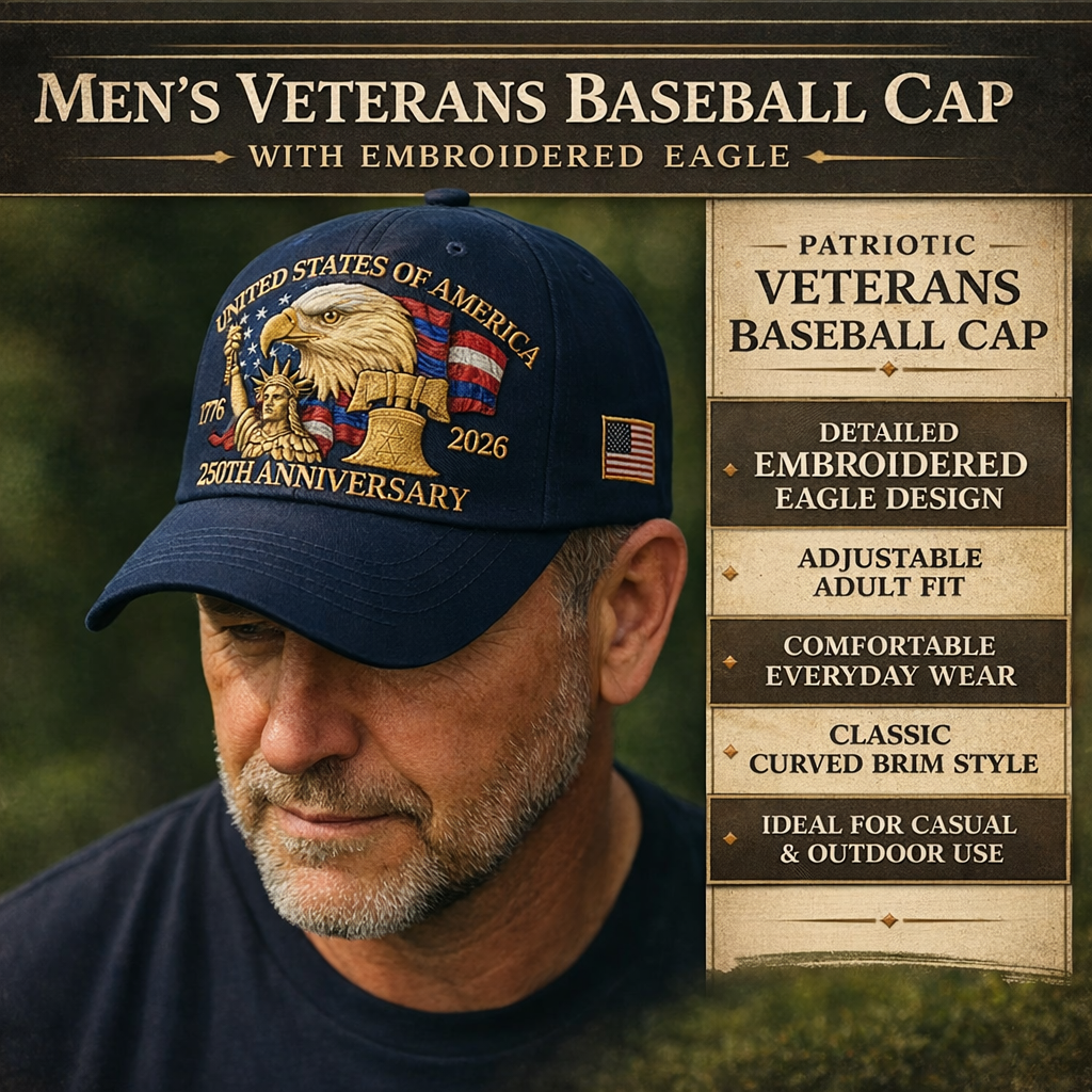 Men's Adjustable Veterans Baseball Cap with Embroidered Eagle Design