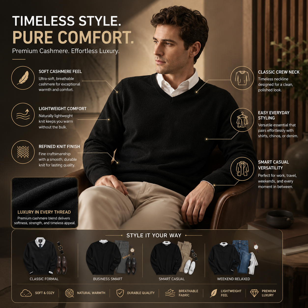 Men's Cashmere Crew Neck Pullover Sweater