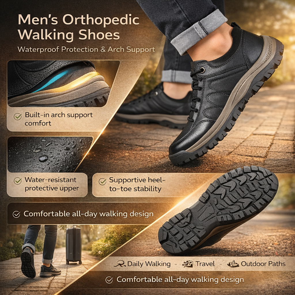 Men's Waterproof Orthopedic Walking Shoes with Arch Support