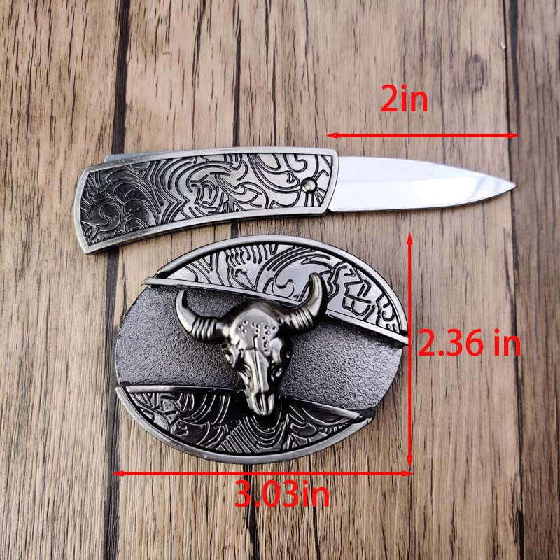 Metal Oval Cowboy Belt Buckle with Hidden EDC Tool