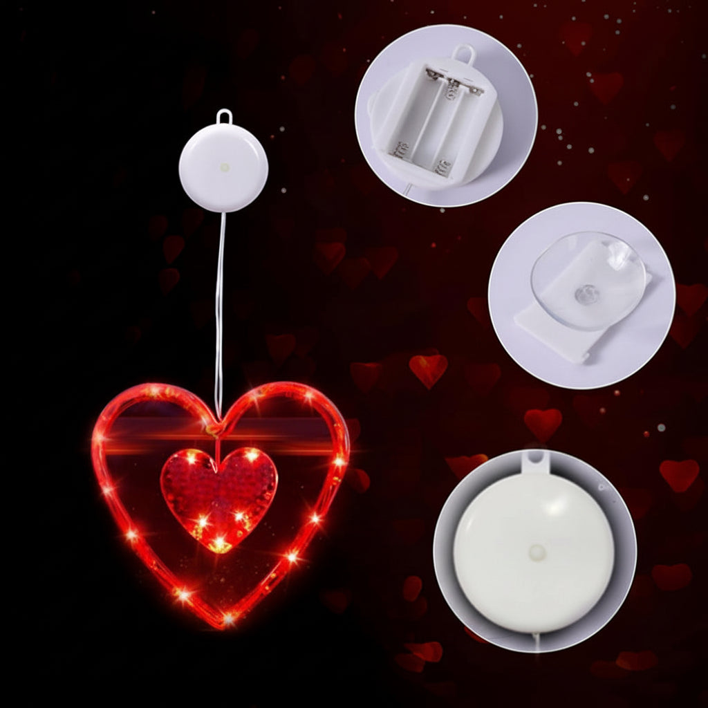 Red Heart Shaped LED Window Light with Timer