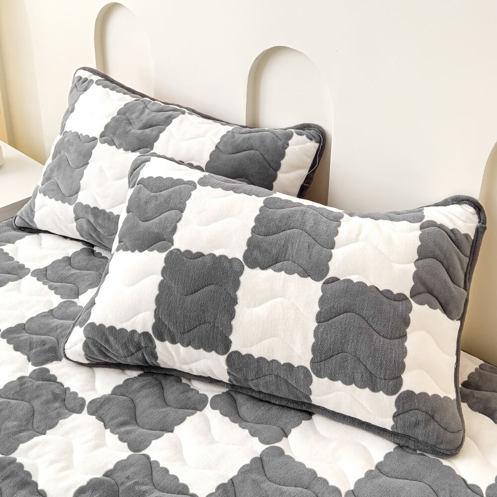 Milk Velvet Checked Fitted Sheet Mattress Cover