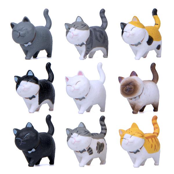 Miniature Walking Cat Figures with Rotating Heads - 9 Designs