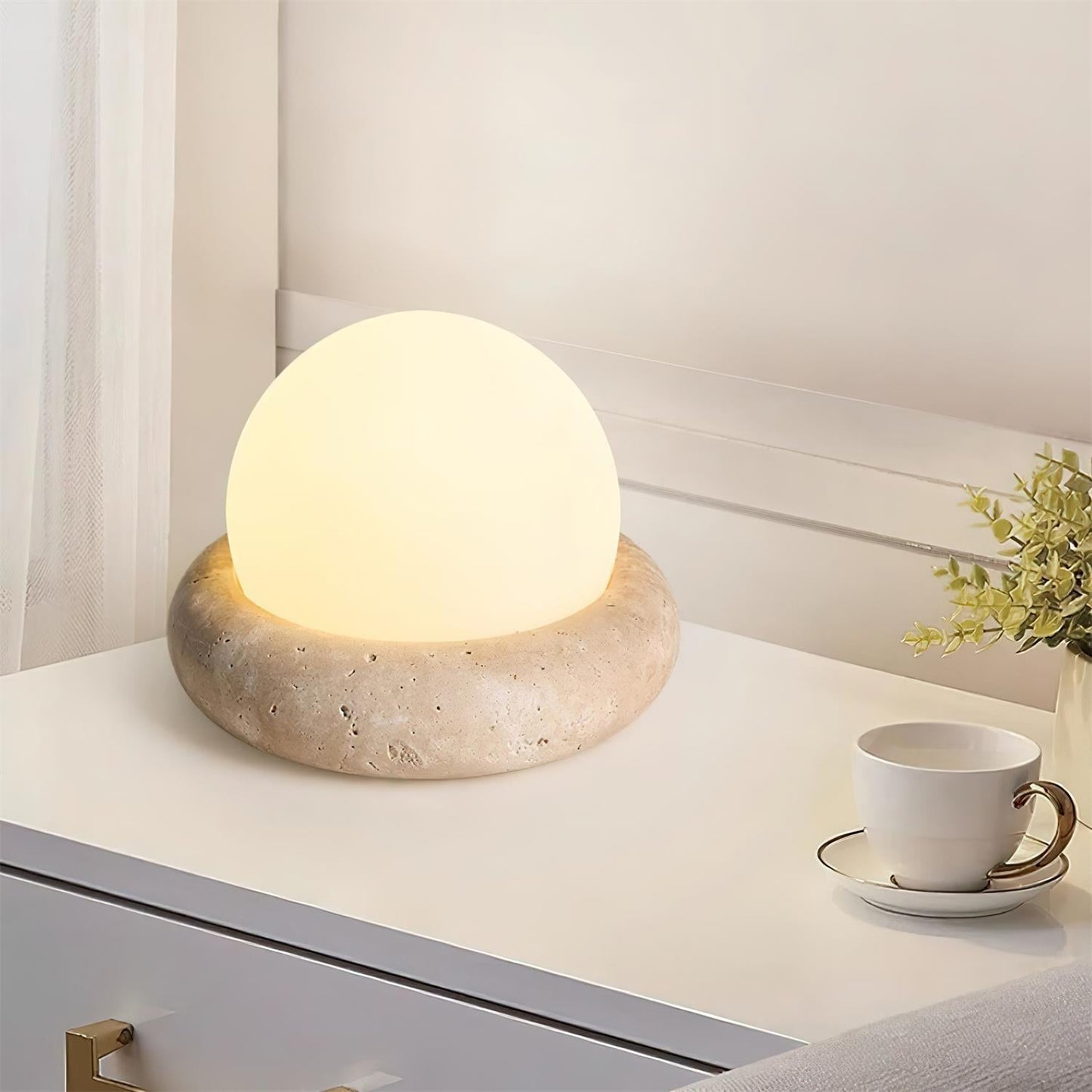 Travertine Table Lamp with LED Light