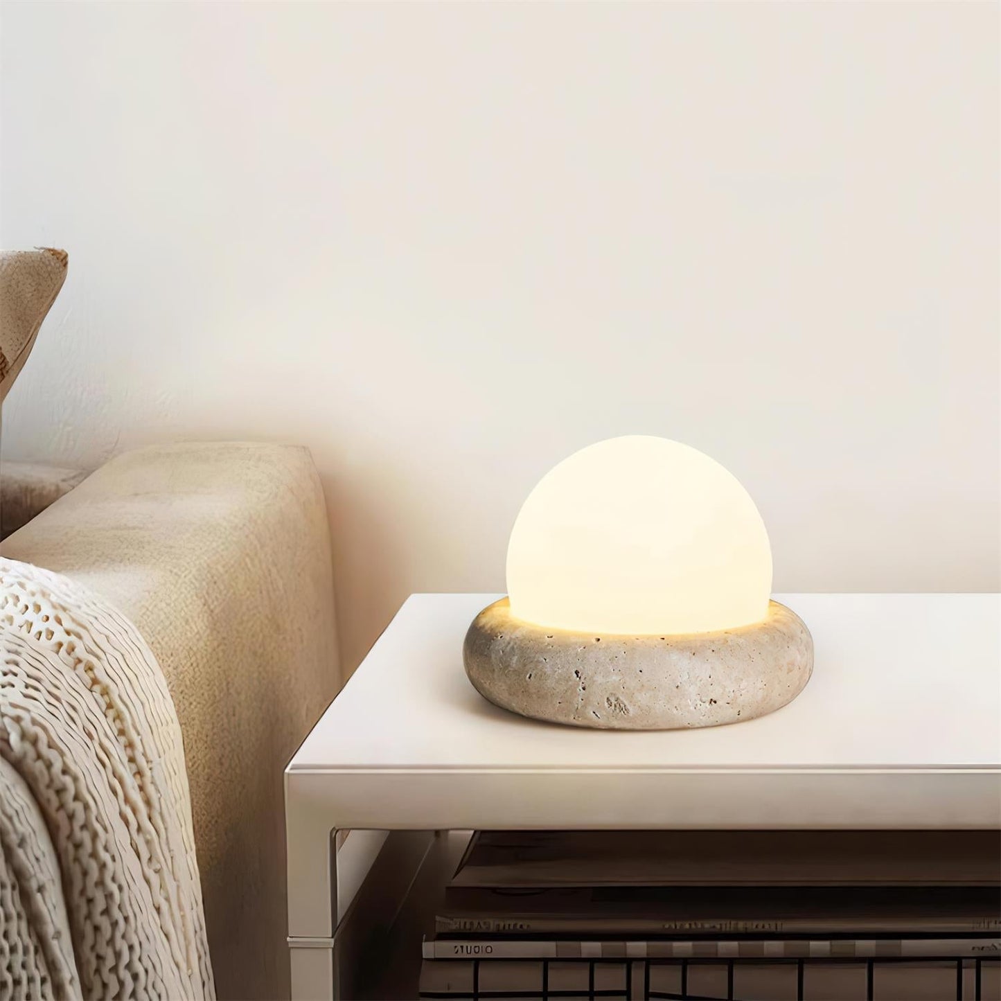 Travertine Table Lamp with LED Light