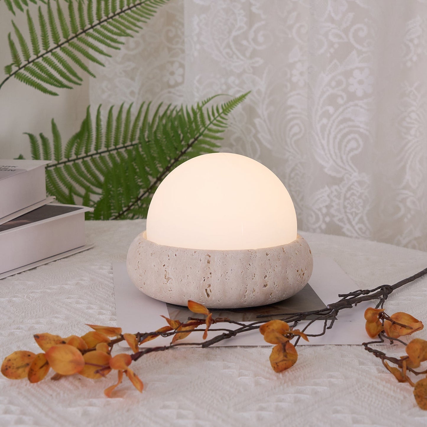 Travertine Table Lamp with LED Light