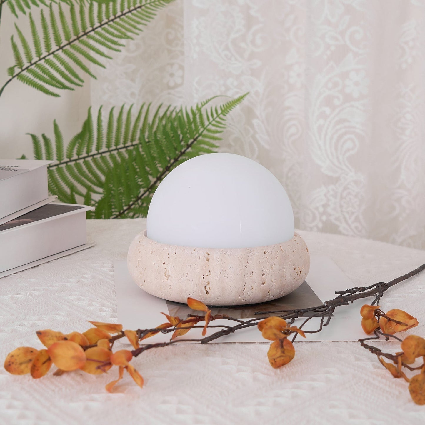 Travertine Table Lamp with LED Light