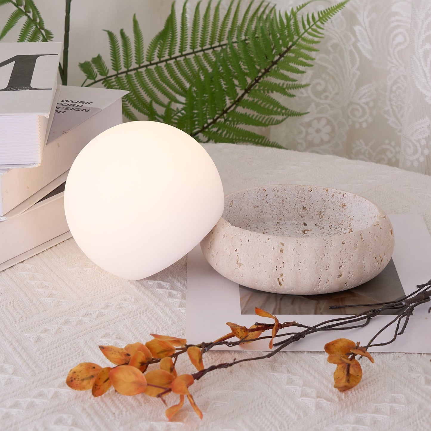 Travertine Table Lamp with LED Light