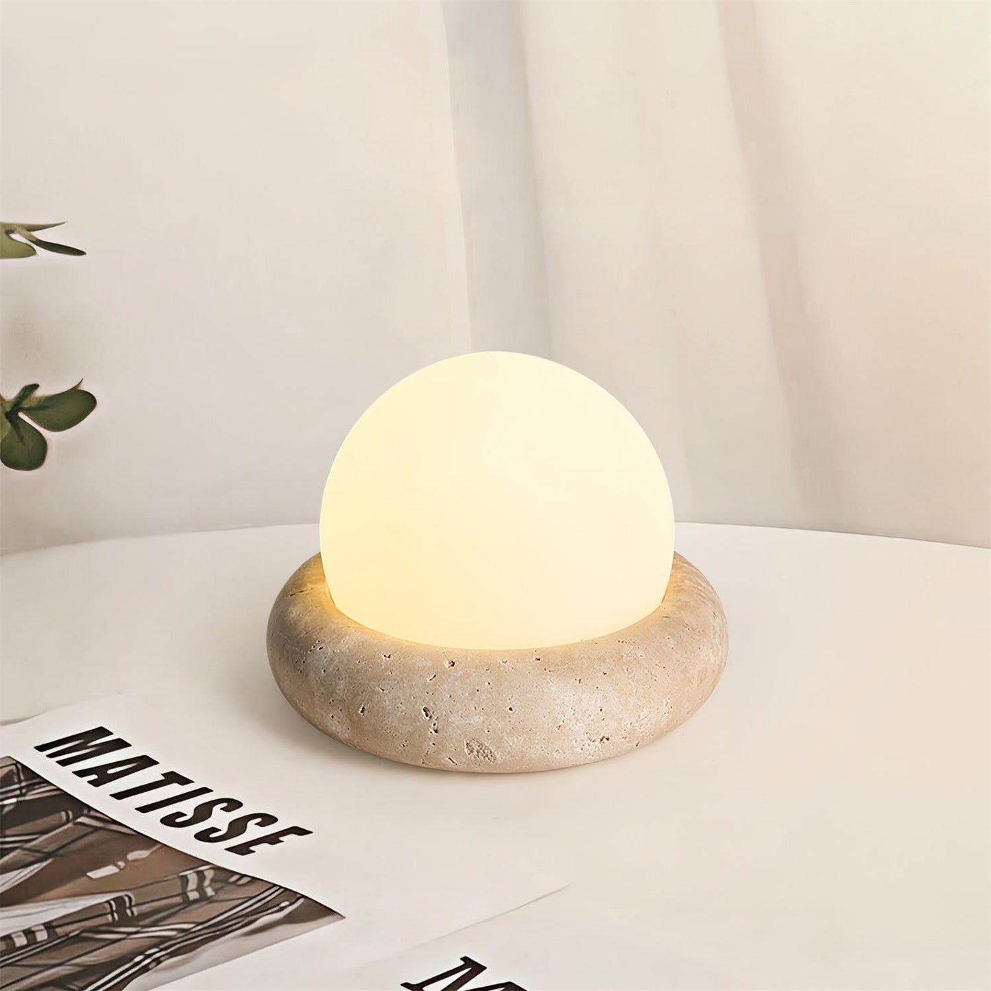 Travertine Table Lamp with LED Light
