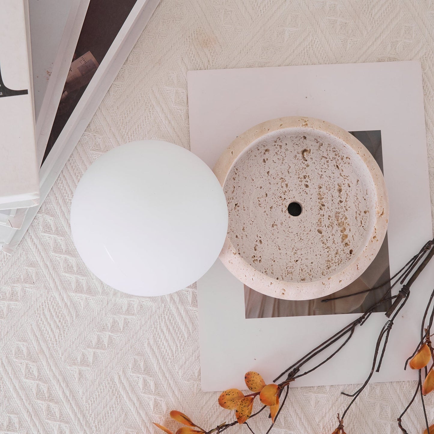 Travertine Table Lamp with LED Light