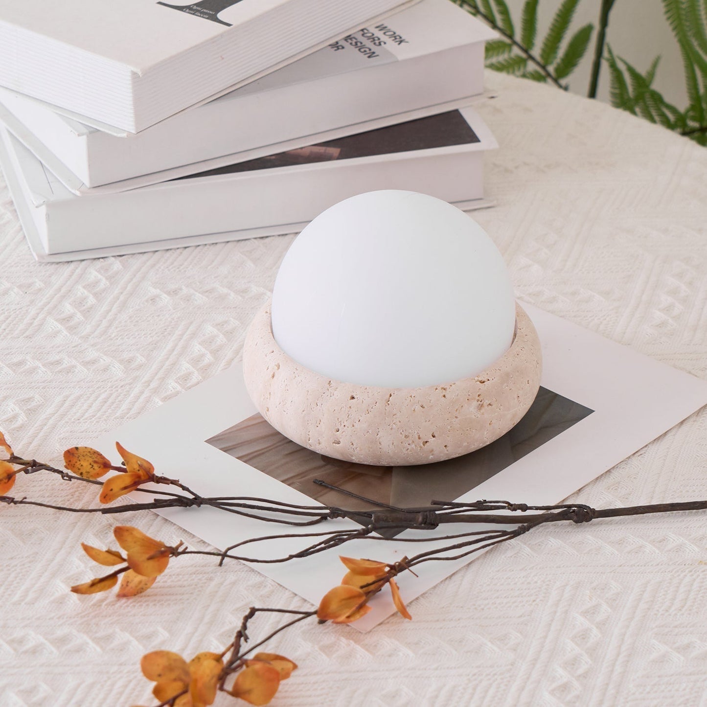 Travertine Table Lamp with LED Light