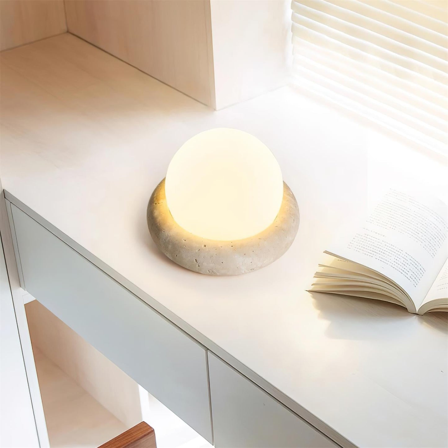 Travertine Table Lamp with LED Light