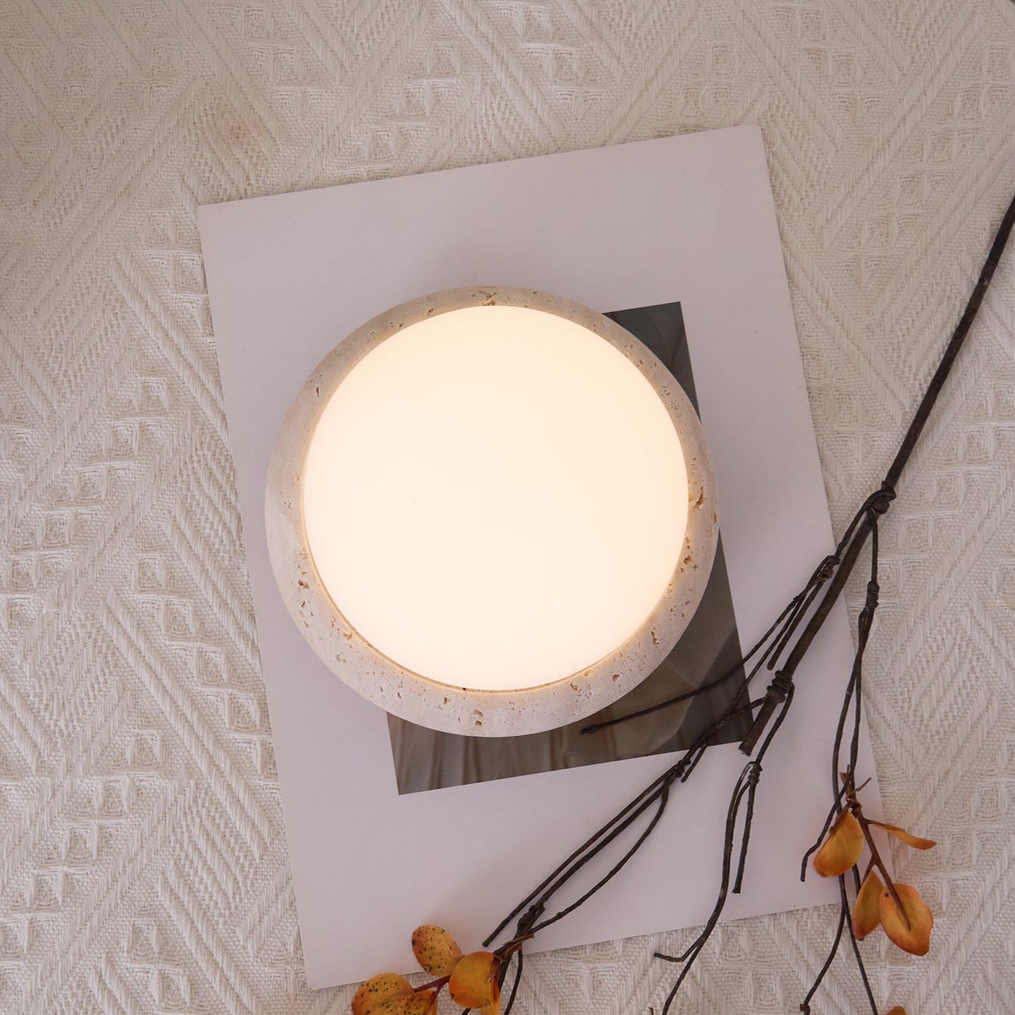 Travertine Table Lamp with LED Light
