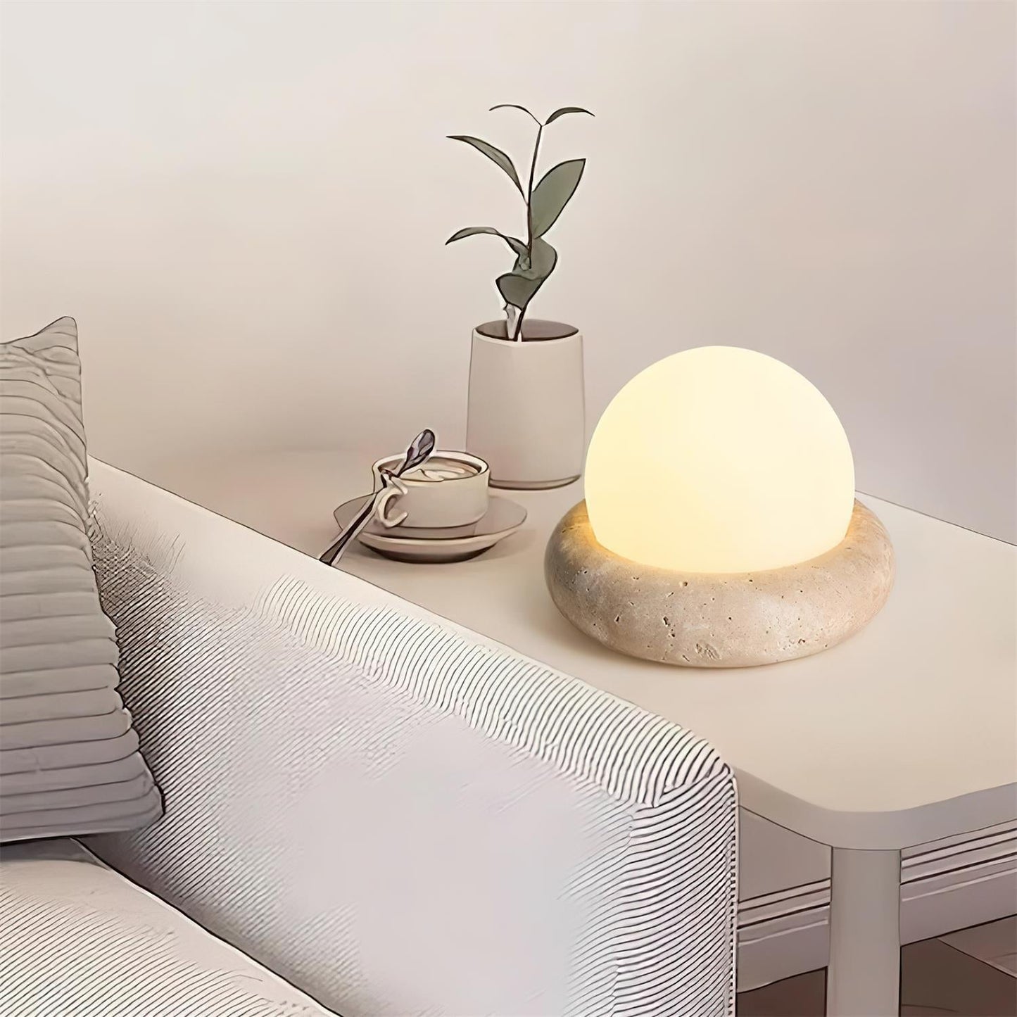 Travertine Table Lamp with LED Light