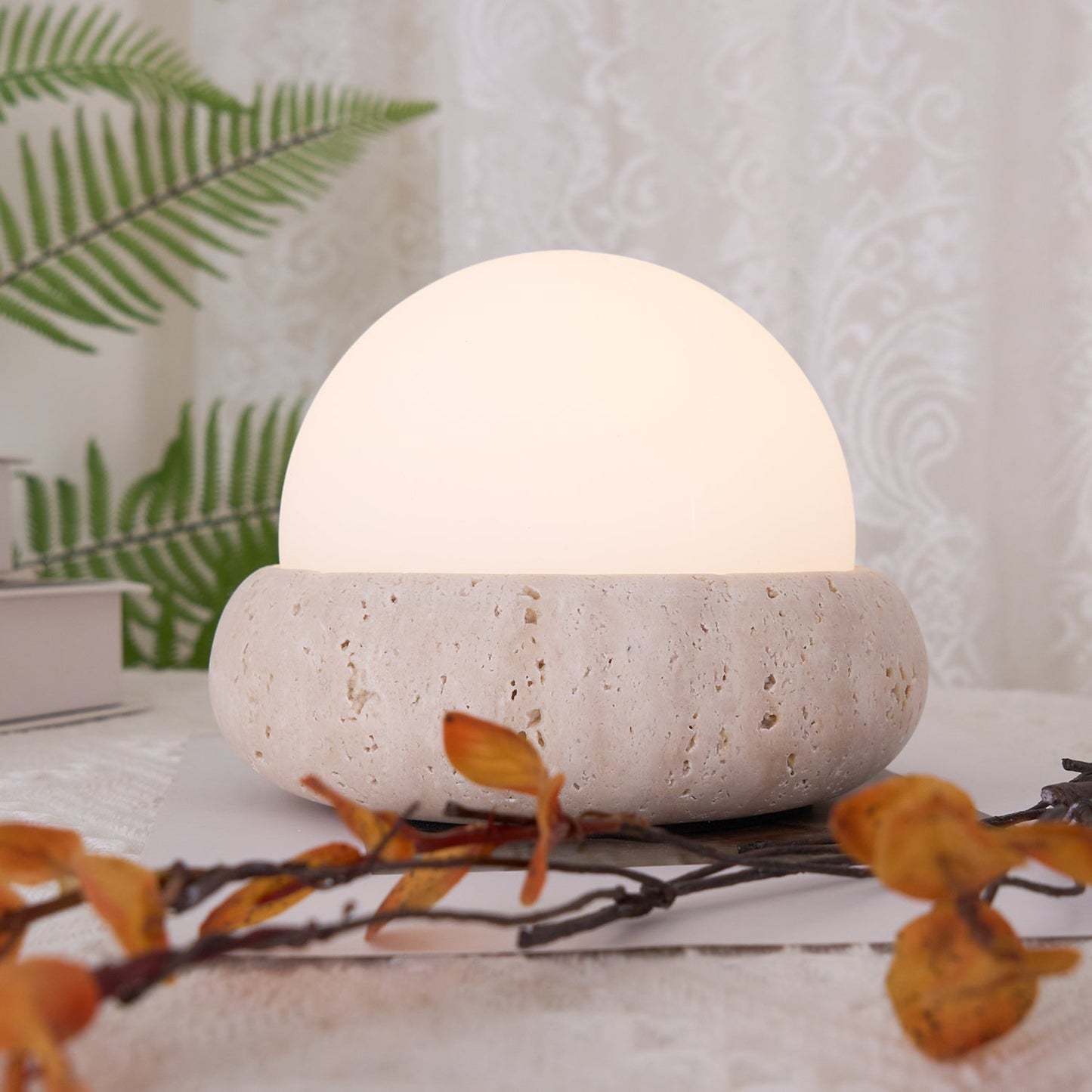 Travertine Table Lamp with LED Light