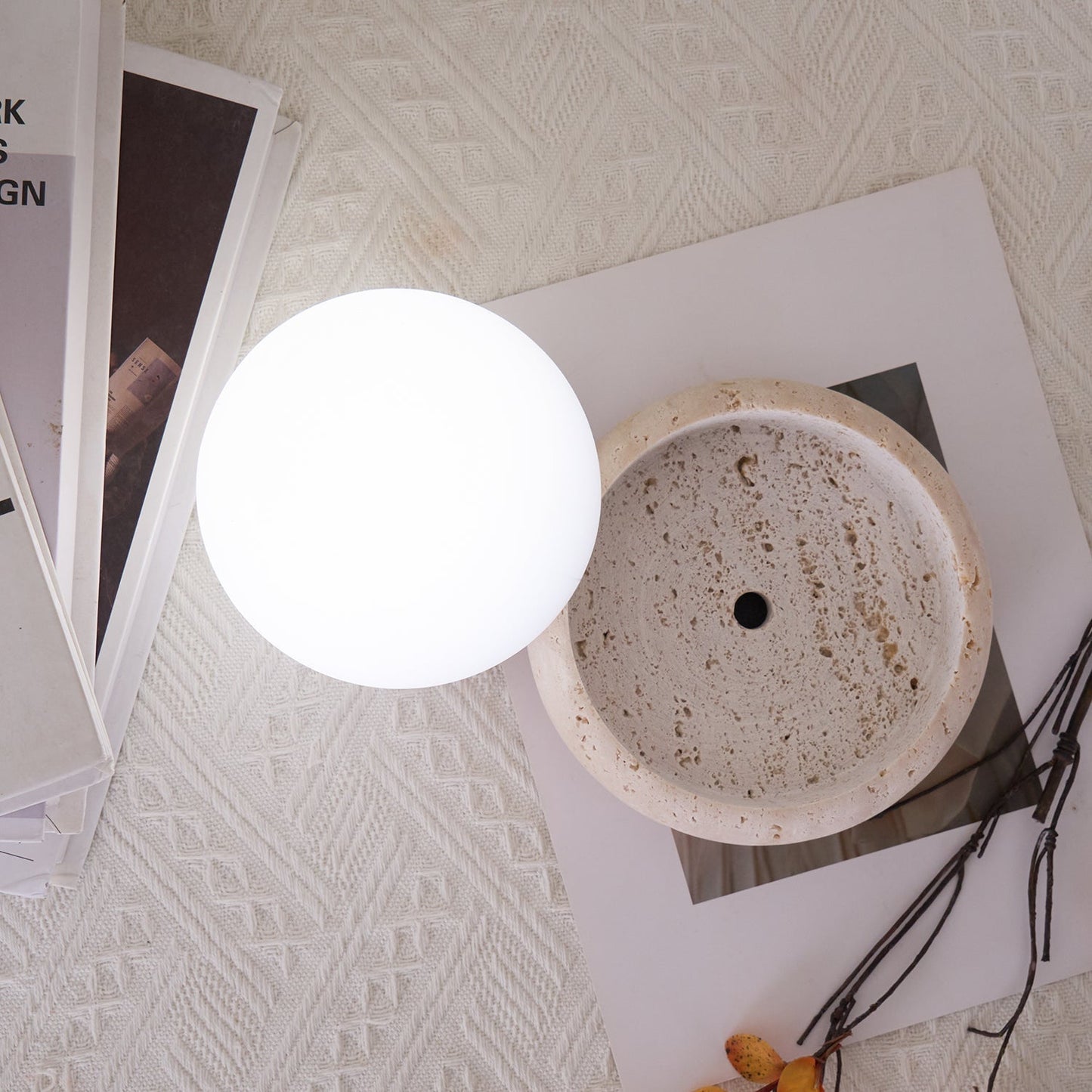 Travertine Table Lamp with LED Light