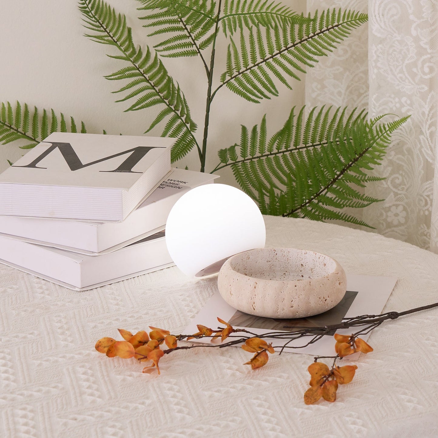 Travertine Table Lamp with LED Light