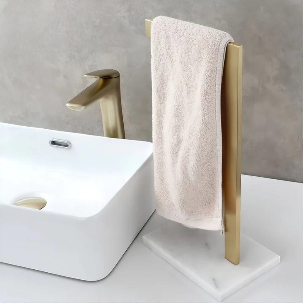 Double Towel Rack with Marble Base and Stainless Steel Frame