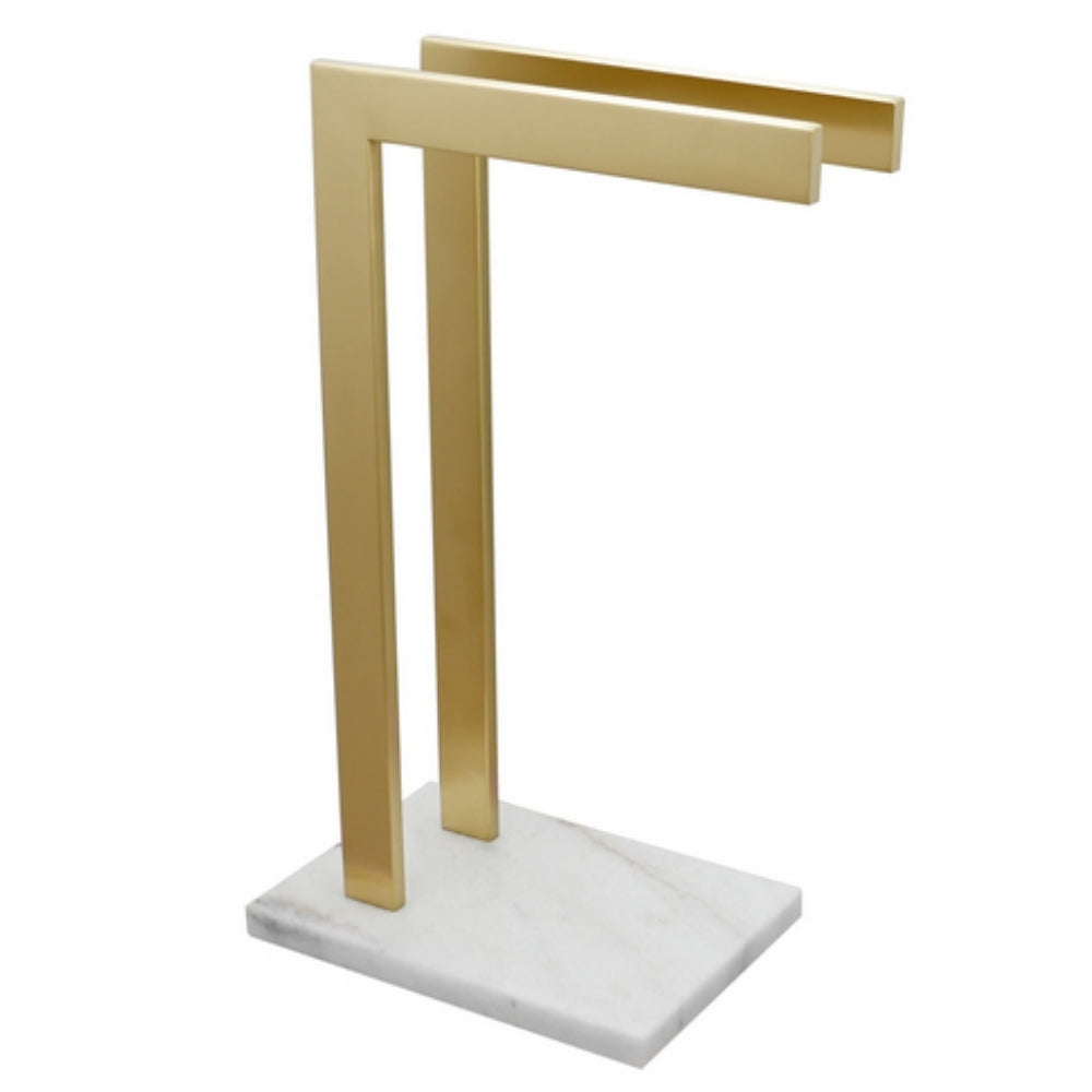 Double Towel Rack with Marble Base and Stainless Steel Frame