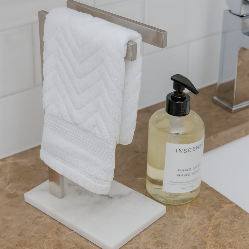 Double Towel Rack with Marble Base and Stainless Steel Frame