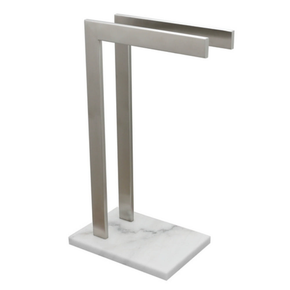Double Towel Rack with Marble Base and Stainless Steel Frame