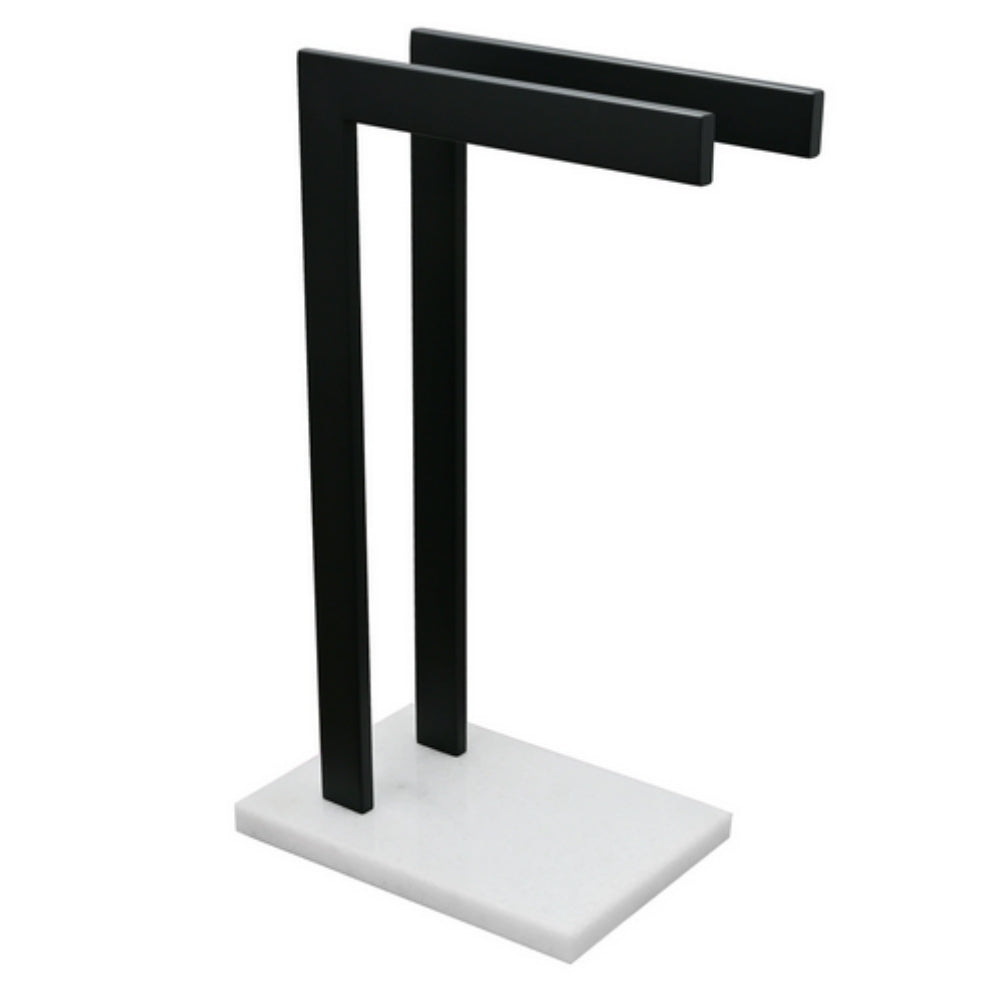 Double Towel Rack with Marble Base and Stainless Steel Frame