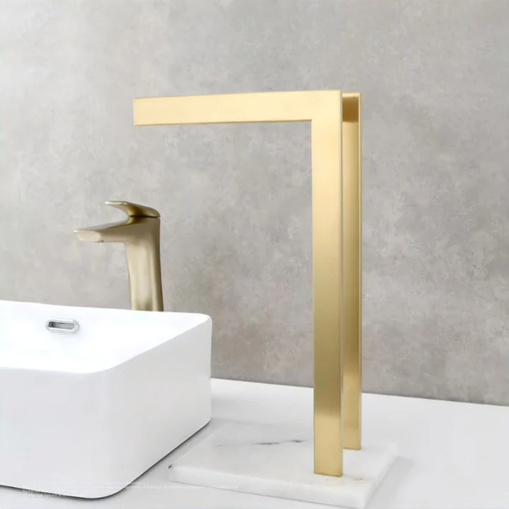 Double Towel Rack with Marble Base and Stainless Steel Frame