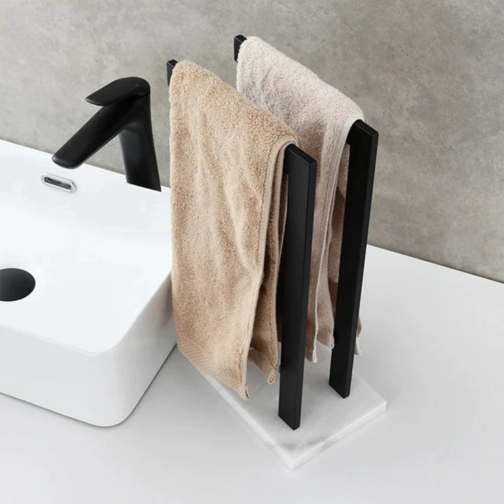 Double Towel Rack with Marble Base and Stainless Steel Frame