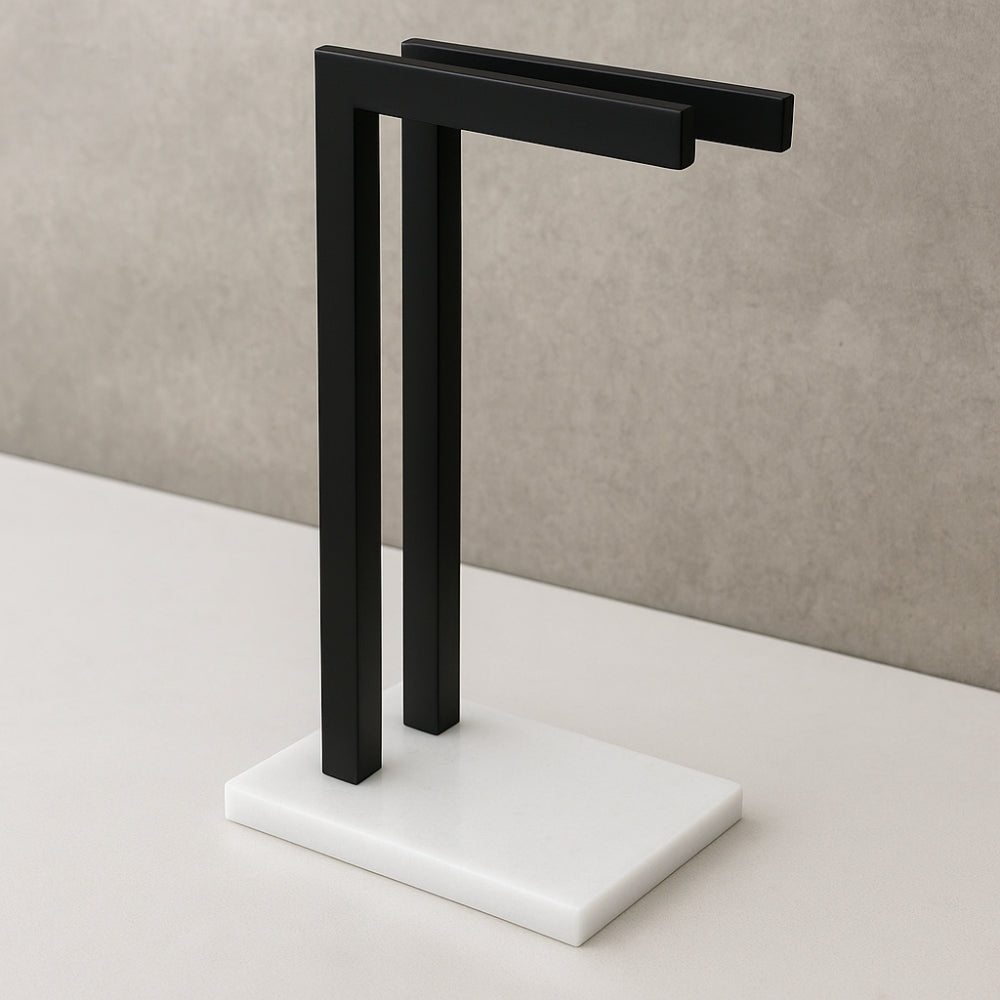 Double Towel Rack with Marble Base and Stainless Steel Frame