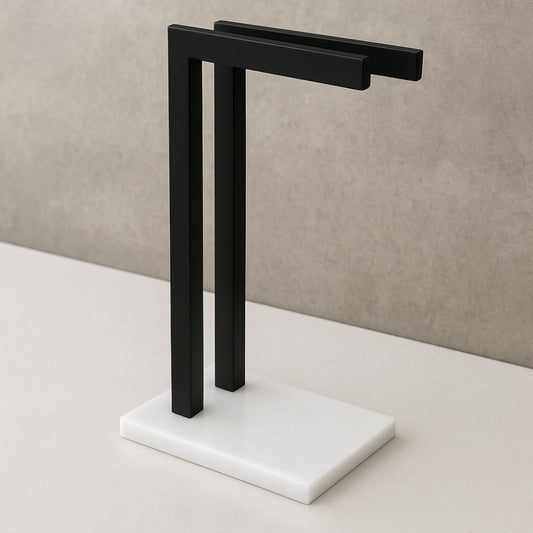 Double Towel Rack with Marble Base and Stainless Steel Frame