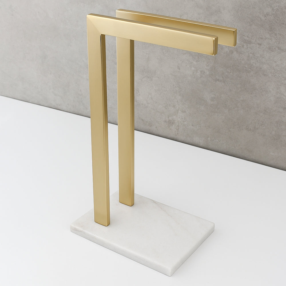 Double Towel Rack with Marble Base and Stainless Steel Frame
