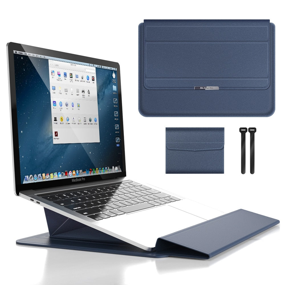 Slim PU Leather Laptop Sleeve with Foldable Stand