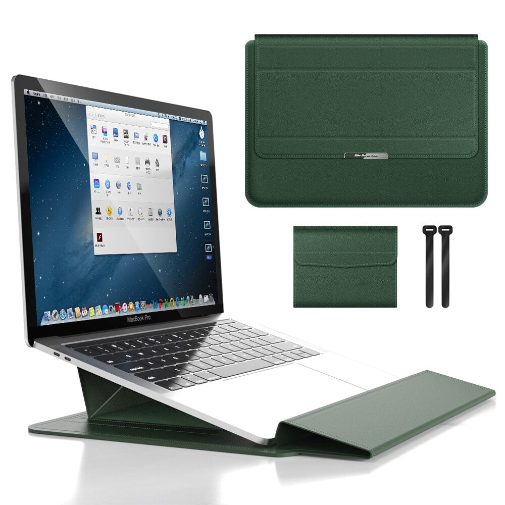 Slim PU Leather Laptop Sleeve with Foldable Stand