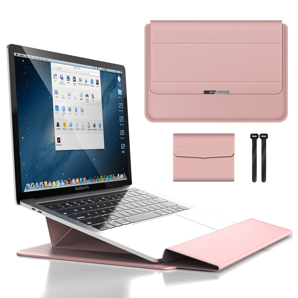 Slim PU Leather Laptop Sleeve with Foldable Stand
