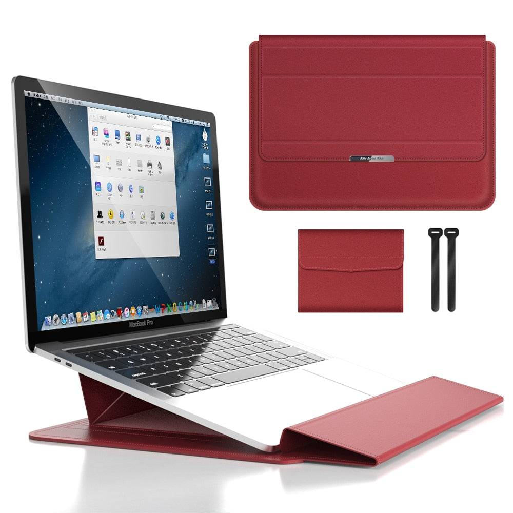 Slim PU Leather Laptop Sleeve with Foldable Stand
