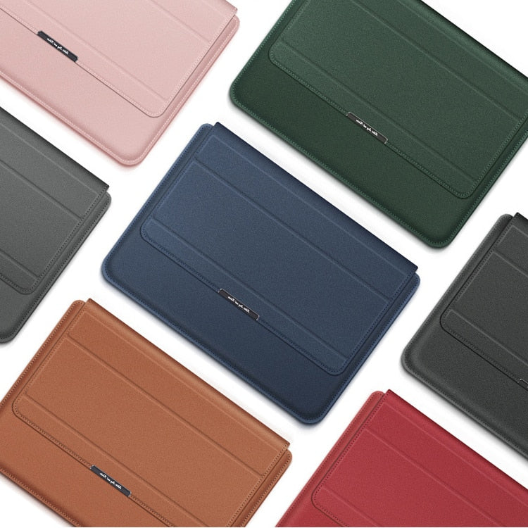 Slim PU Leather Laptop Sleeve with Foldable Stand