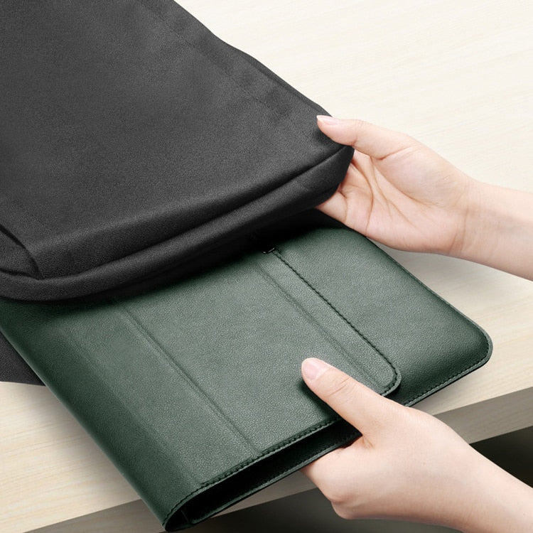 Slim PU Leather Laptop Sleeve with Foldable Stand