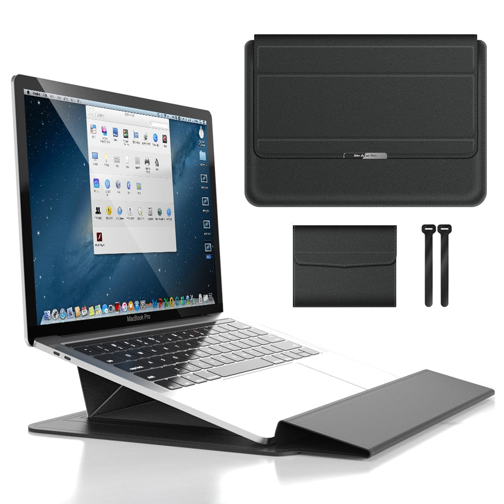 Slim PU Leather Laptop Sleeve with Foldable Stand