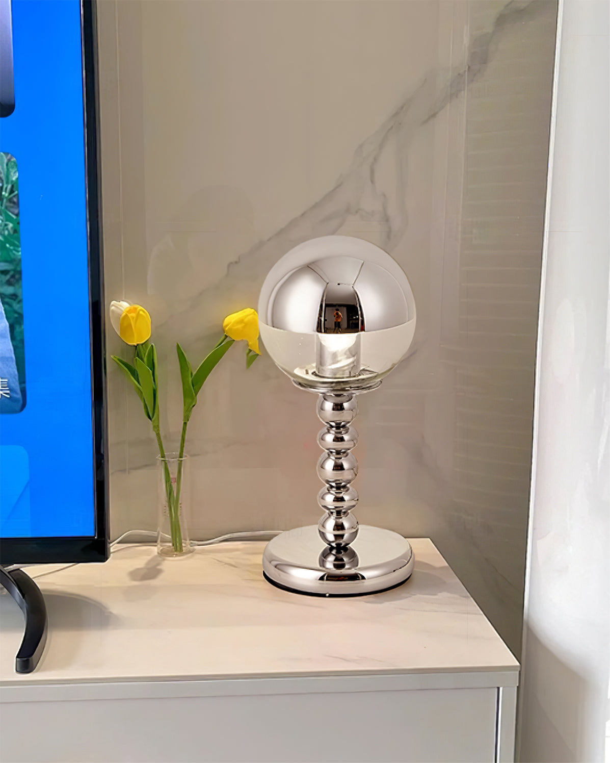 Minimalist Chrome Table Lamp with Glass Shade