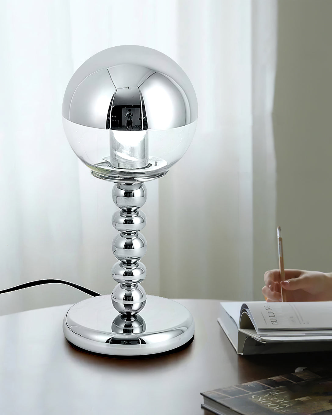 Minimalist Chrome Table Lamp with Glass Shade