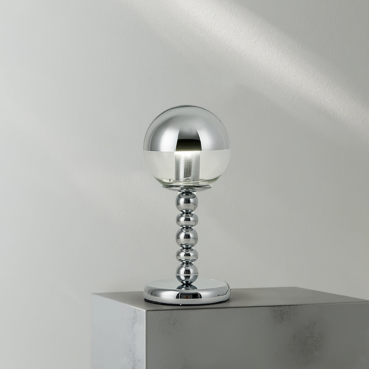 Minimalist Chrome Table Lamp with Glass Shade