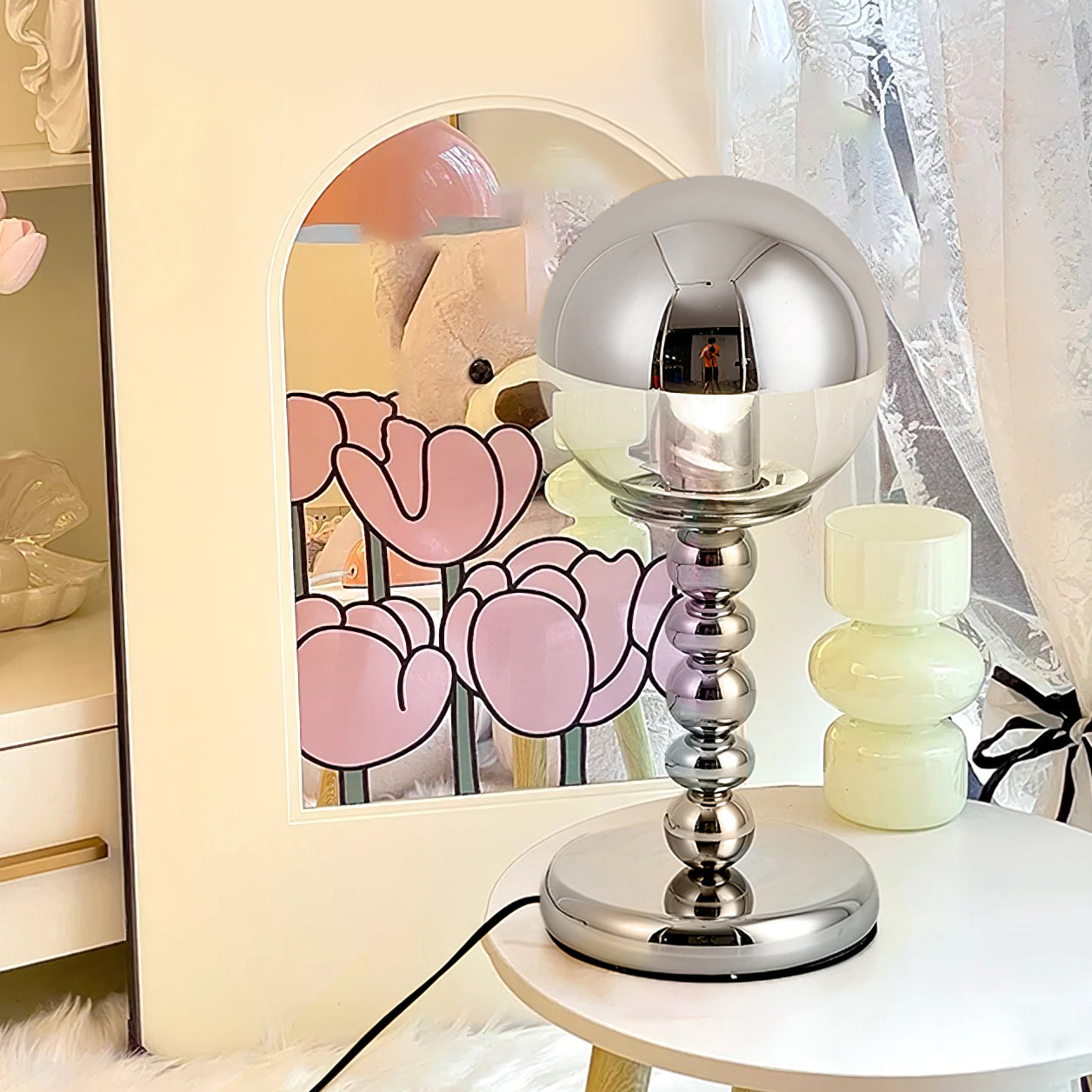 Minimalist Chrome Table Lamp with Glass Shade