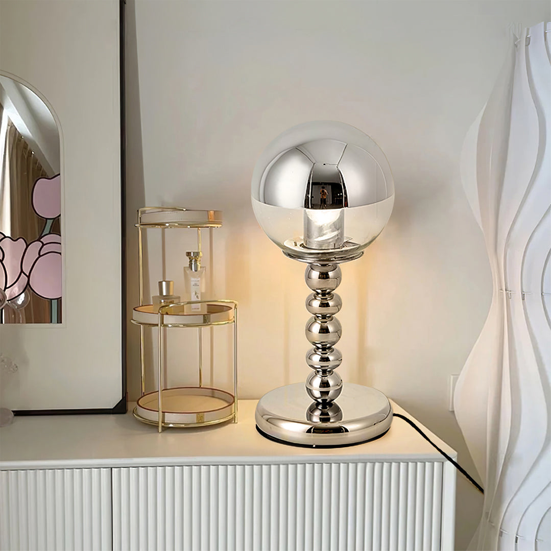 Minimalist Chrome Table Lamp with Glass Shade