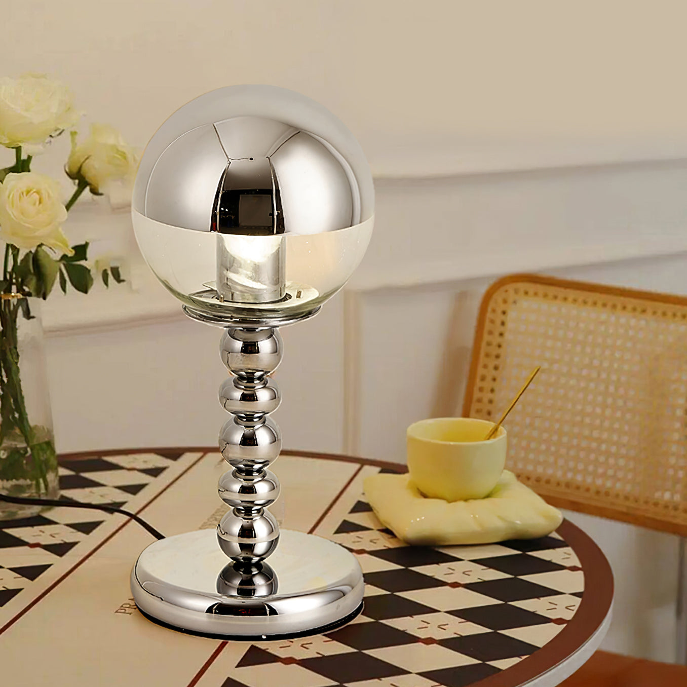 Minimalist Chrome Table Lamp with Glass Shade